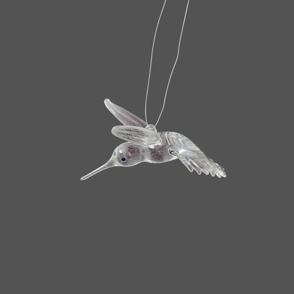 Vintage Clear Crystal Glass HUMMINGBIRD Ornament, Blue Eye Bird Sun Catcher - Picture 13 of 13